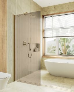 Душевая перегородка MaybahGlass MGD-696-3ш 79см золото